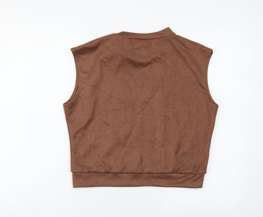 SheIn Womens Brown Polyester Cropped Blouse Size S Crew Neck