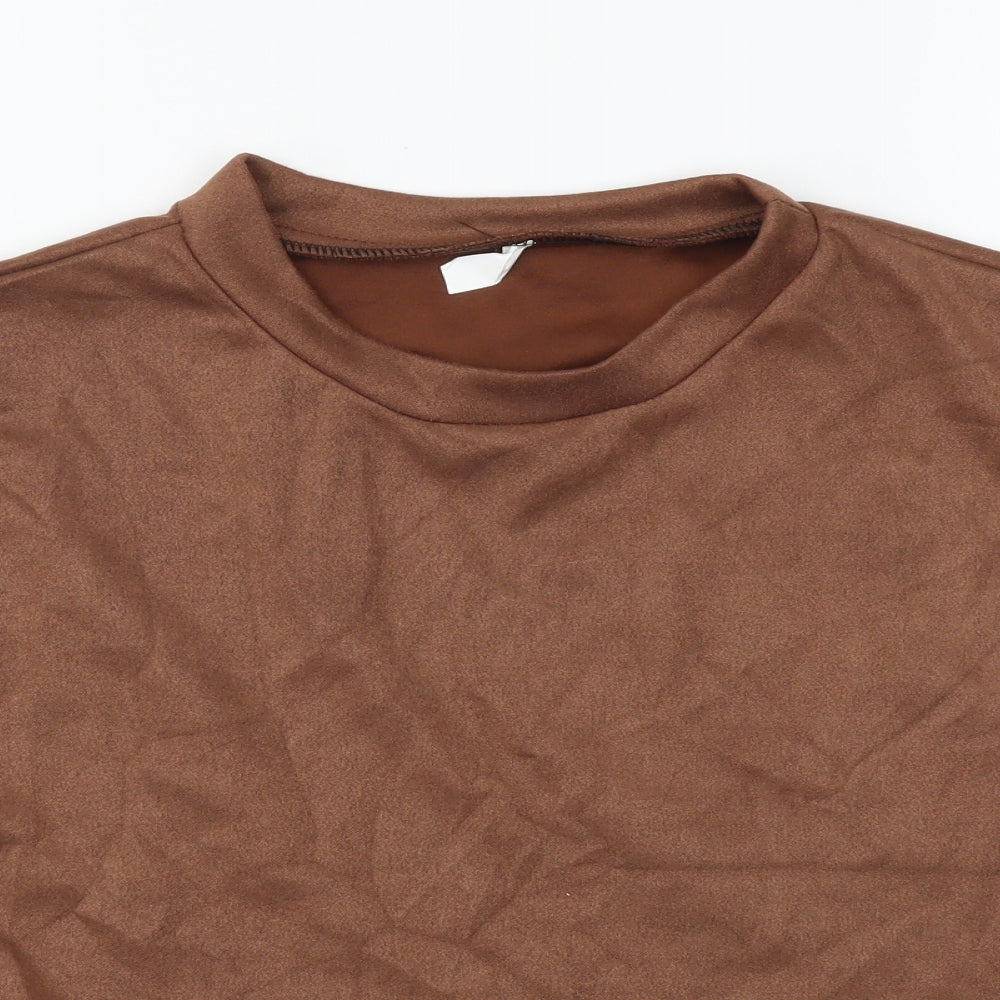 SheIn Womens Brown Polyester Cropped Blouse Size S Crew Neck