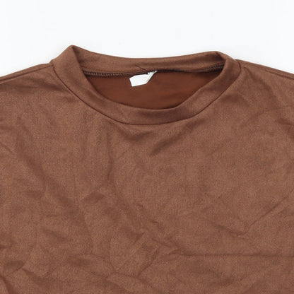 SheIn Womens Brown Polyester Cropped Blouse Size S Crew Neck