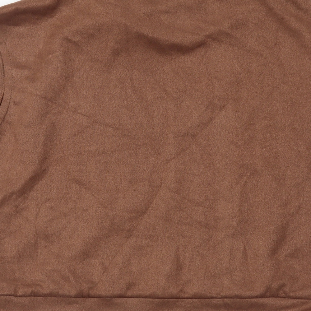 SheIn Womens Brown Polyester Cropped Blouse Size S Crew Neck