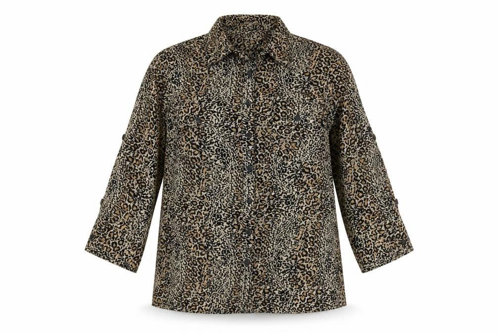 Womens UK Size S Notations Brown Basic Button-Up