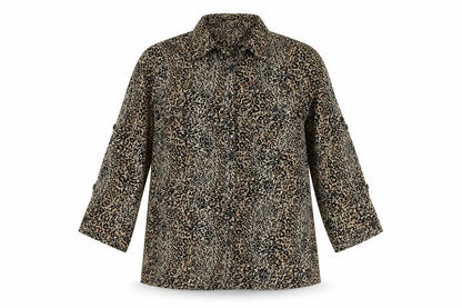Womens UK Size S Notations Brown Basic Button-Up
