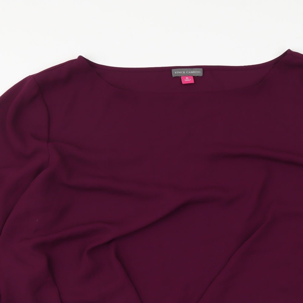 Vince Camuto Womens Purple Polyester Basic Blouse Size XL Boat Neck