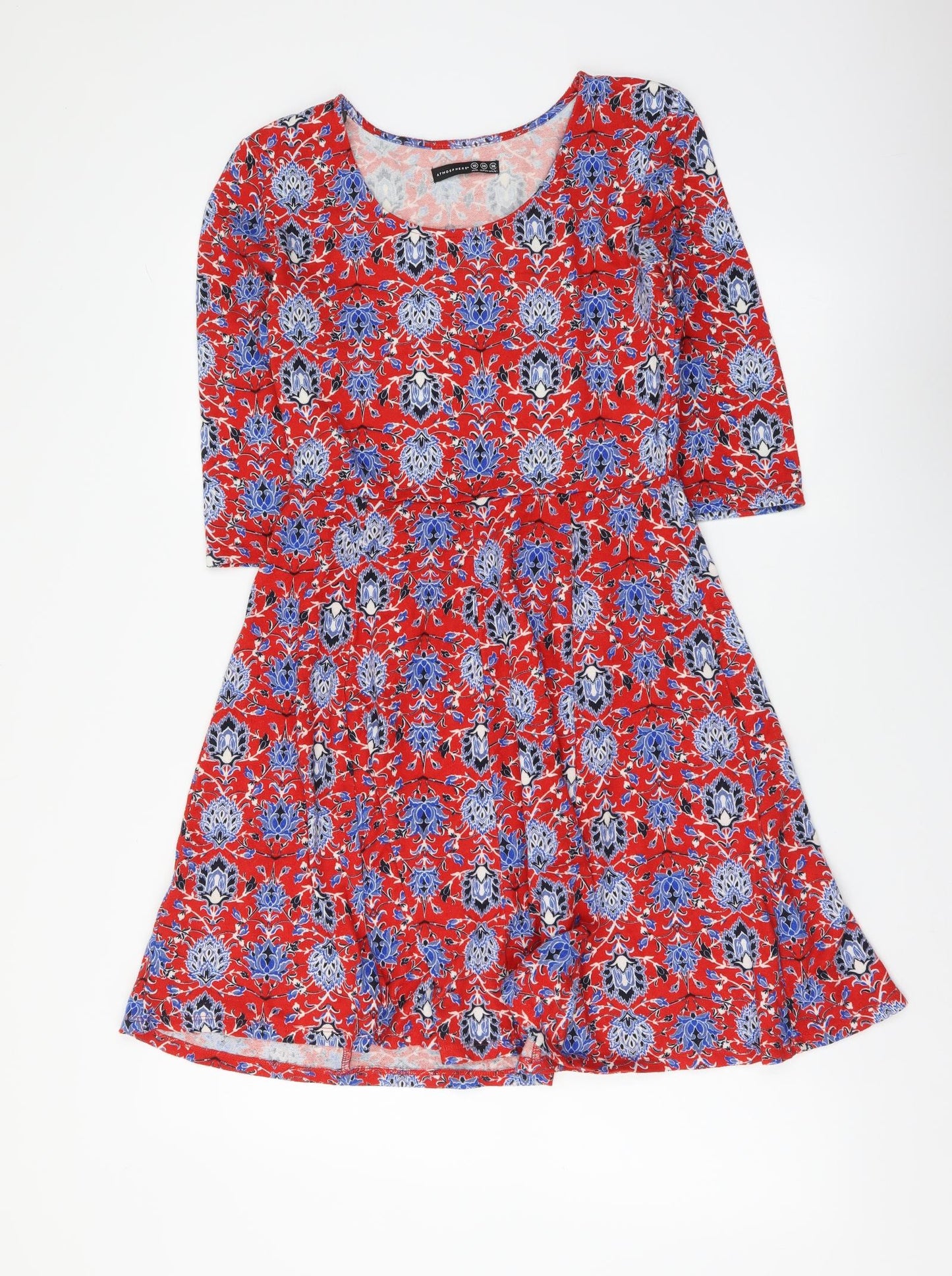 Atmosphere Womens Red Geometric Polyester A-Line Size 10 Scoop Neck Pullover