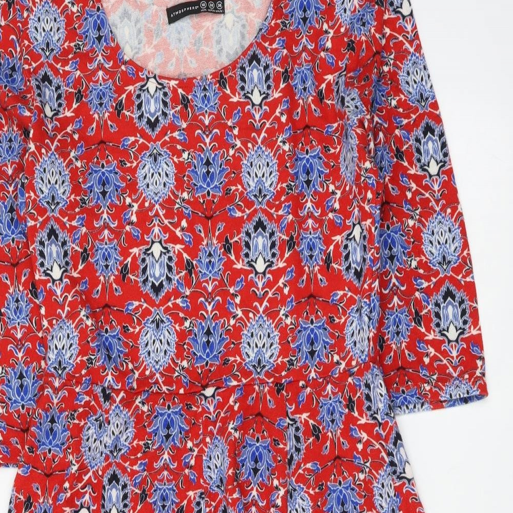 Atmosphere Womens Red Geometric Polyester A-Line Size 10 Scoop Neck Pullover