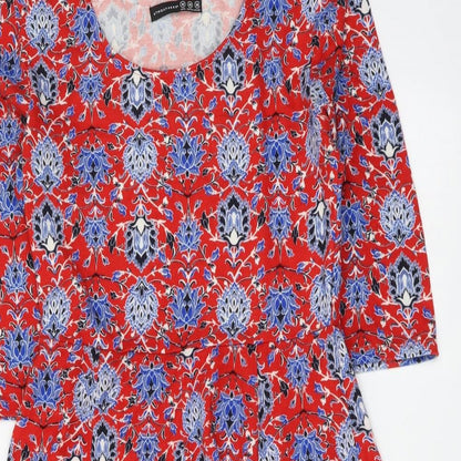 Atmosphere Womens Red Geometric Polyester A-Line Size 10 Scoop Neck Pullover