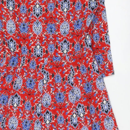 Atmosphere Womens Red Geometric Polyester A-Line Size 10 Scoop Neck Pullover