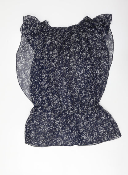 Mizumi Womens Blue Floral Polyester Basic Blouse Size M Round Neck