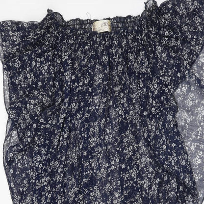 Mizumi Womens Blue Floral Polyester Basic Blouse Size M Round Neck