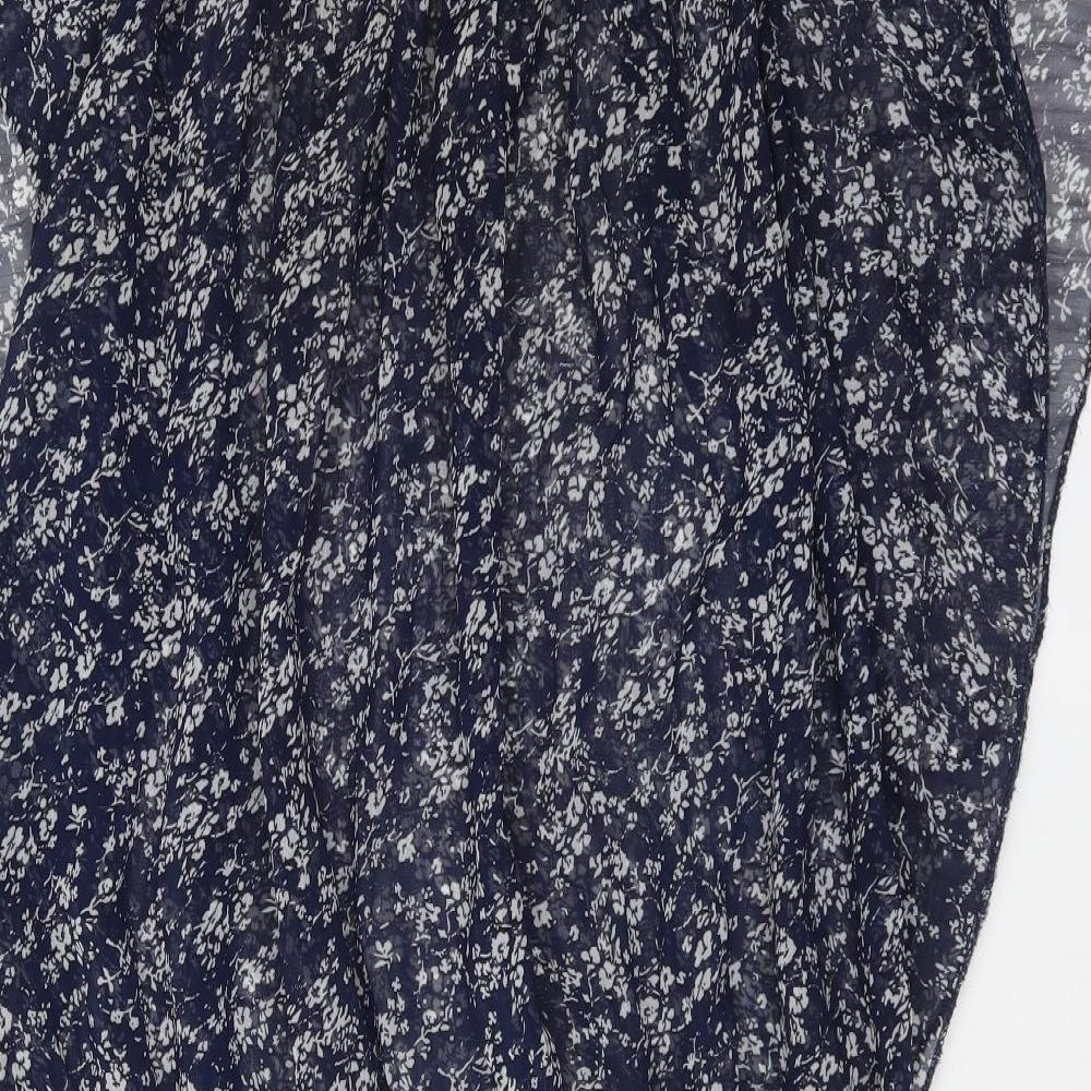 Mizumi Womens Blue Floral Polyester Basic Blouse Size M Round Neck