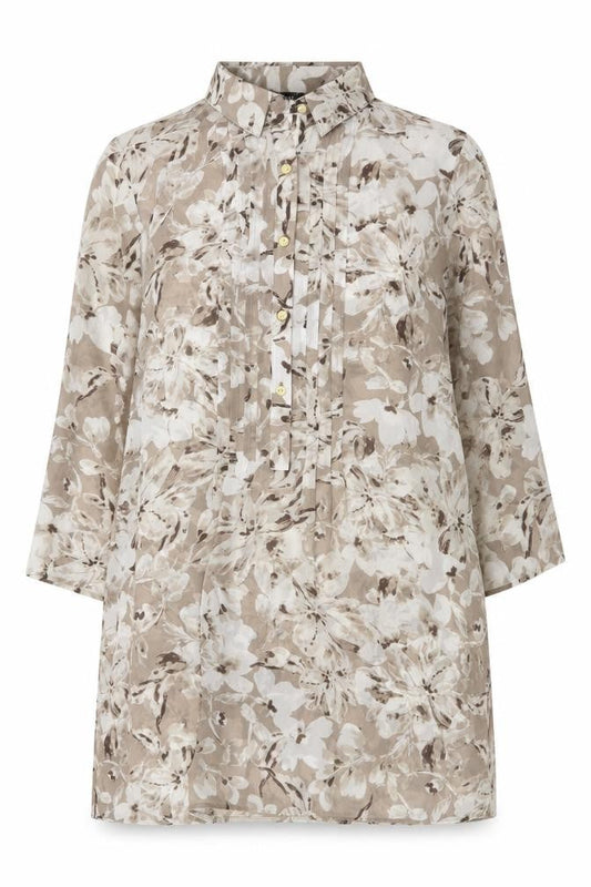Bonmarché Womens Beige Floral Polyester Basic Blouse Size 12 Collared