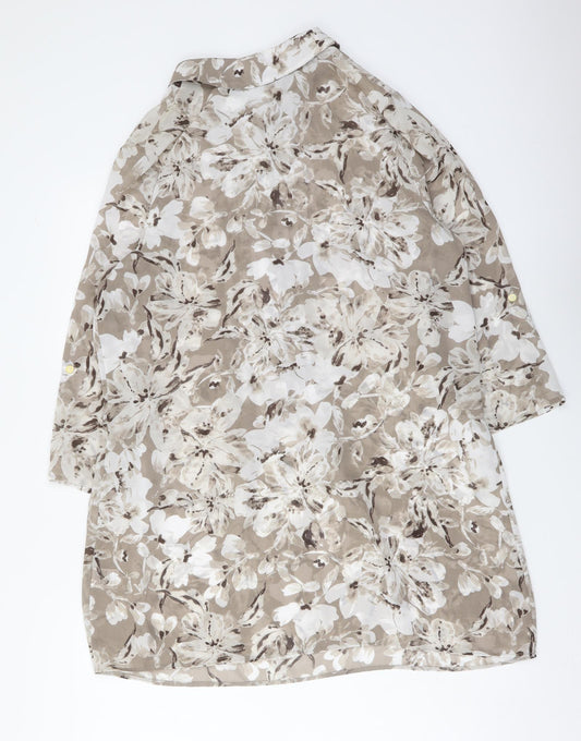 Bonmarché Womens Beige Floral Polyester Basic Blouse Size 12 Collared