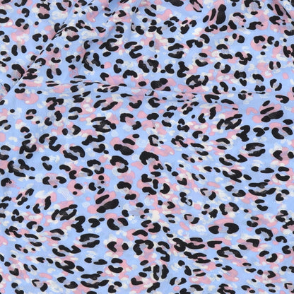 Papaya Womens Blue Animal Print Polyester Basic Blouse Size 10 V-Neck - Leopard Pattern