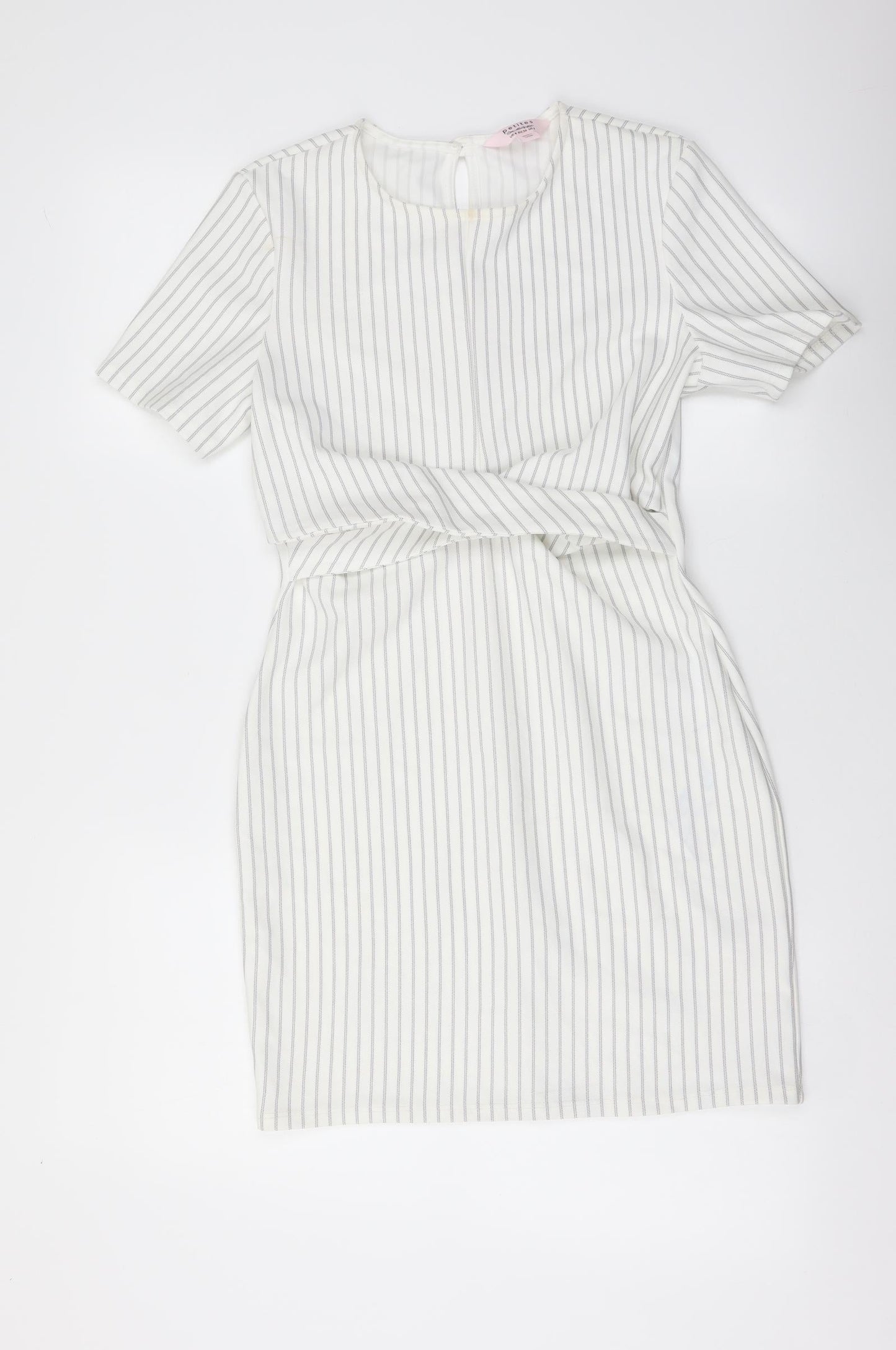Miss Selfridge Womens White Striped Polyester Mini Size 8 Round Neck Pullover - Twist Detail