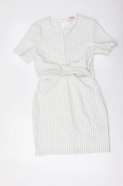 Miss Selfridge Womens White Striped Polyester Mini Size 8 Round Neck Pullover - Twist Detail