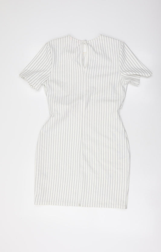 Miss Selfridge Womens White Striped Polyester Mini Size 8 Round Neck Pullover - Twist Detail