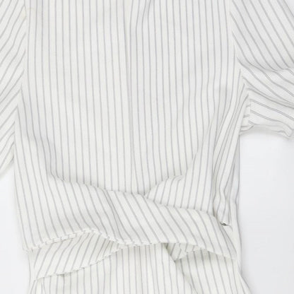 Miss Selfridge Womens White Striped Polyester Mini Size 8 Round Neck Pullover - Twist Detail