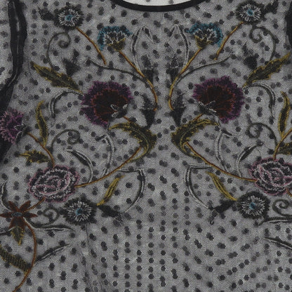 River Island Womens Black Polka Dot Polyester Basic T-Shirt Size 10 Round Neck - Flower Detail