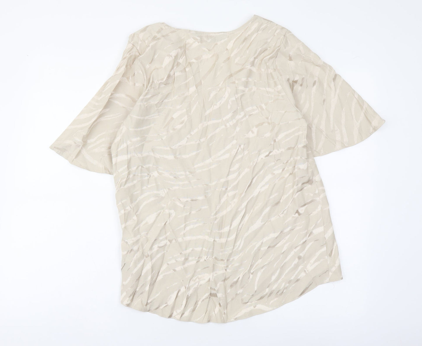 F&F Womens Beige Geometric Polyester Basic Blouse Size 10 V-Neck