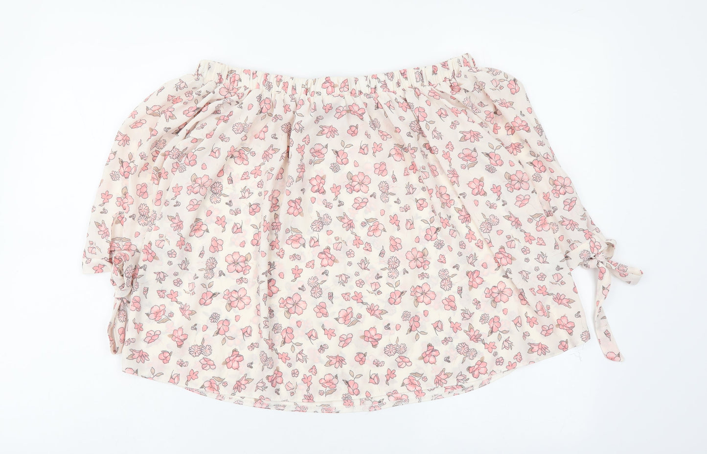 AD LIB Womens Pink Floral Polyester Cropped Blouse Size 10 Boat Neck