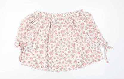 AD LIB Womens Pink Floral Polyester Cropped Blouse Size 10 Boat Neck