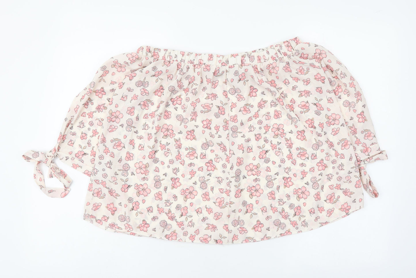AD LIB Womens Pink Floral Polyester Cropped Blouse Size 10 Boat Neck