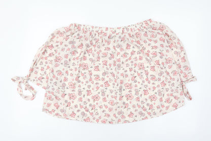 AD LIB Womens Pink Floral Polyester Cropped Blouse Size 10 Boat Neck