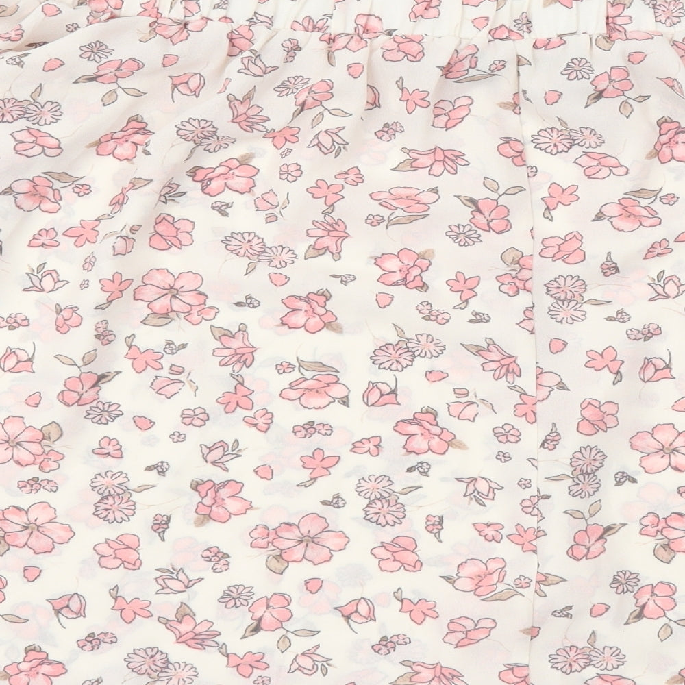 AD LIB Womens Pink Floral Polyester Cropped Blouse Size 10 Boat Neck