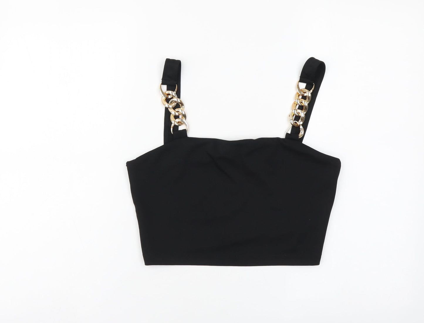 SheIn Womens Black Polyester Cropped Tank Size M Square Neck - Chain Detail Straps