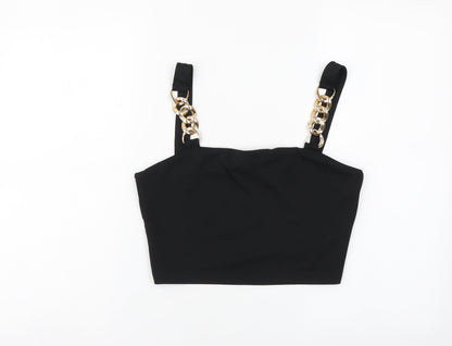 SheIn Womens Black Polyester Cropped Tank Size M Square Neck - Chain Detail Straps