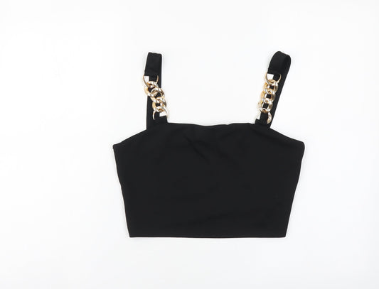 SheIn Womens Black Polyester Cropped Tank Size M Square Neck - Chain Detail Straps
