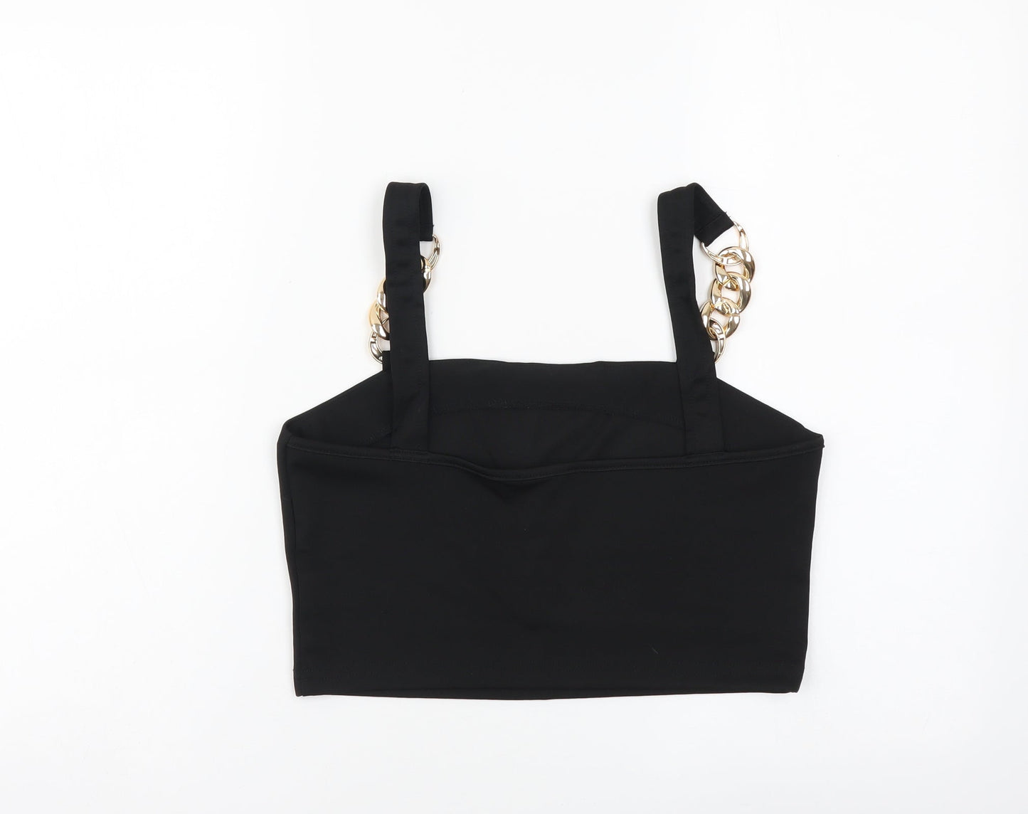 SheIn Womens Black Polyester Cropped Tank Size M Square Neck - Chain Detail Straps