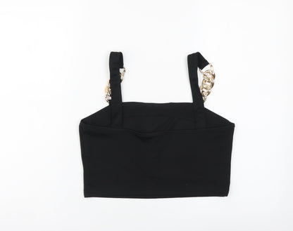SheIn Womens Black Polyester Cropped Tank Size M Square Neck - Chain Detail Straps
