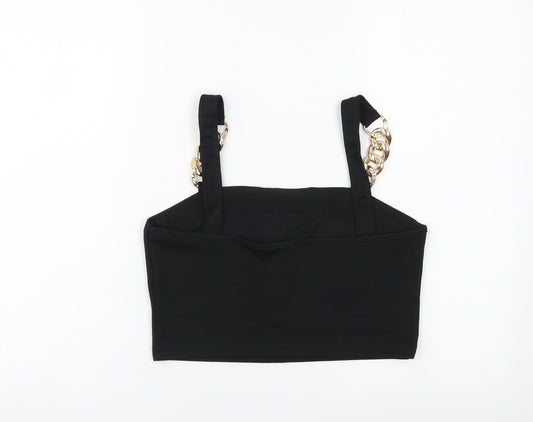 SheIn Womens Black Polyester Cropped Tank Size M Square Neck - Chain Detail Straps