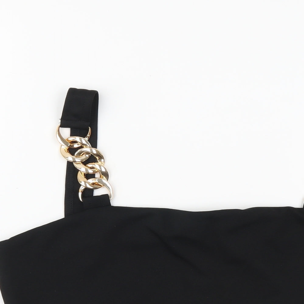 SheIn Womens Black Polyester Cropped Tank Size M Square Neck - Chain Detail Straps