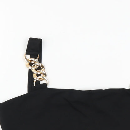 SheIn Womens Black Polyester Cropped Tank Size M Square Neck - Chain Detail Straps