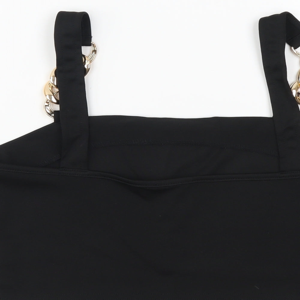 SheIn Womens Black Polyester Cropped Tank Size M Square Neck - Chain Detail Straps