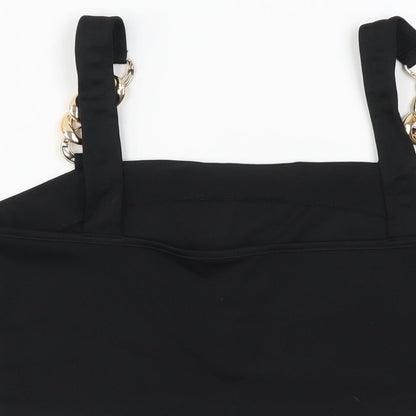 SheIn Womens Black Polyester Cropped Tank Size M Square Neck - Chain Detail Straps