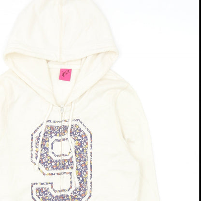 George Womens Ivory Cotton Full Zip Hoodie Size 10 Zip - Flower Detail