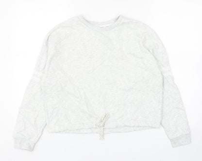 Marks and Spencer Girls Grey Cotton Pullover Sweatshirt Size 12-13 Years Drawstring