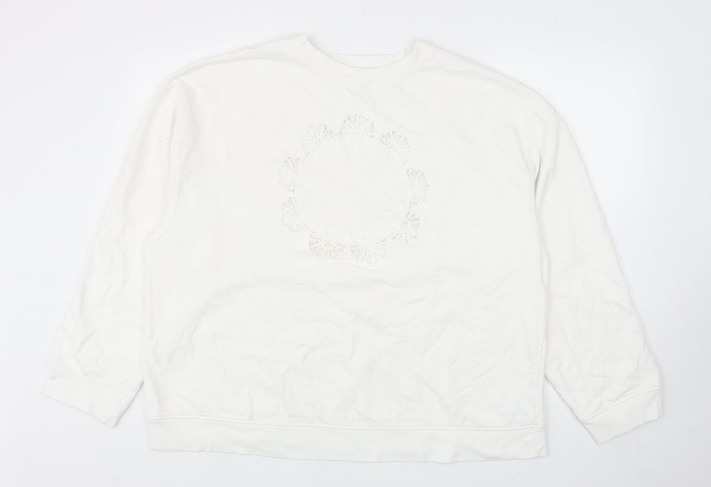 Topshop Womens White Cotton Pullover Sweatshirt Size L Pullover - Flower Detail