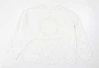 Topshop Womens White Cotton Pullover Sweatshirt Size L Pullover - Flower Detail