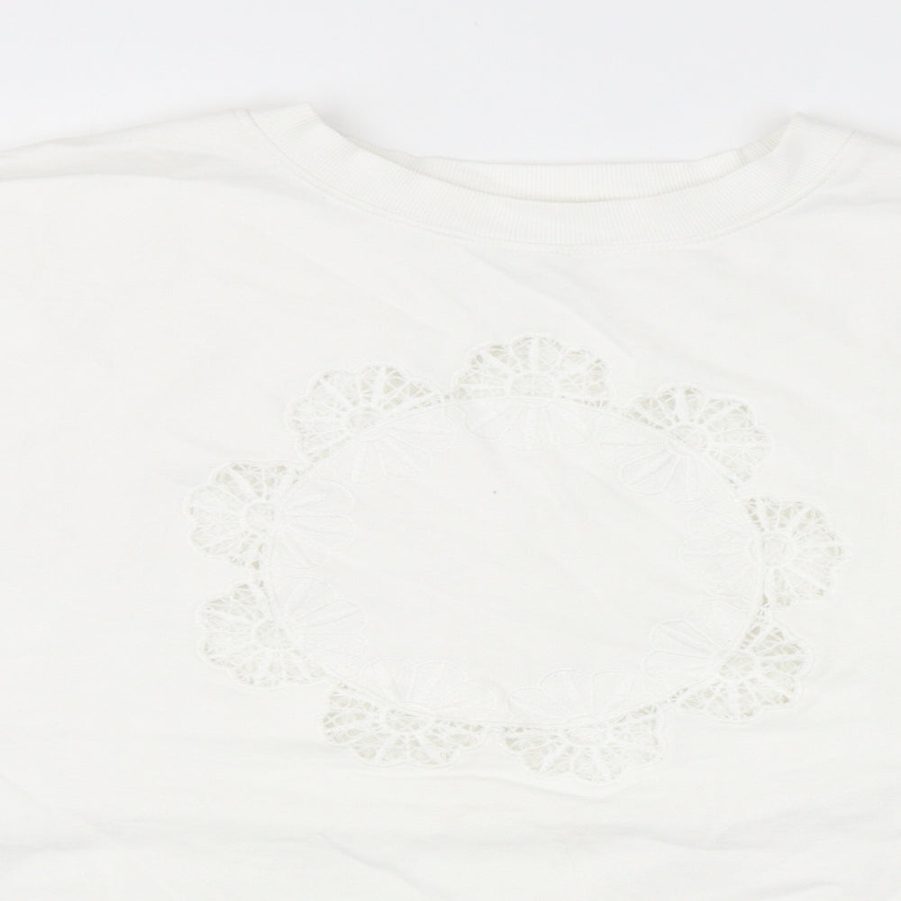Topshop Womens White Cotton Pullover Sweatshirt Size L Pullover - Flower Detail