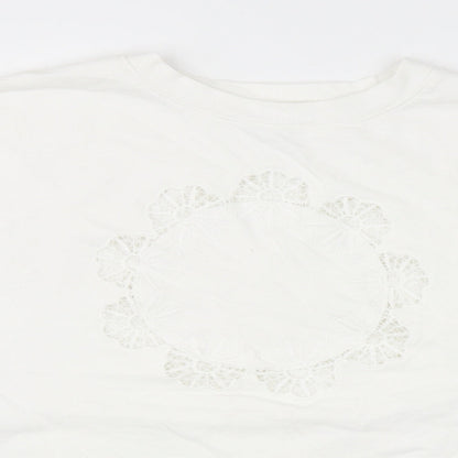 Topshop Womens White Cotton Pullover Sweatshirt Size L Pullover - Flower Detail