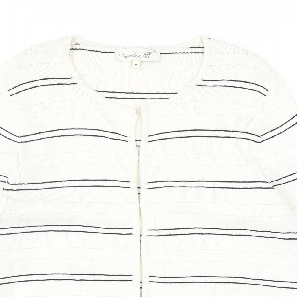 Damsel in a Dress Womens White Round Neck Striped Viscose Cardigan Jumper Size M