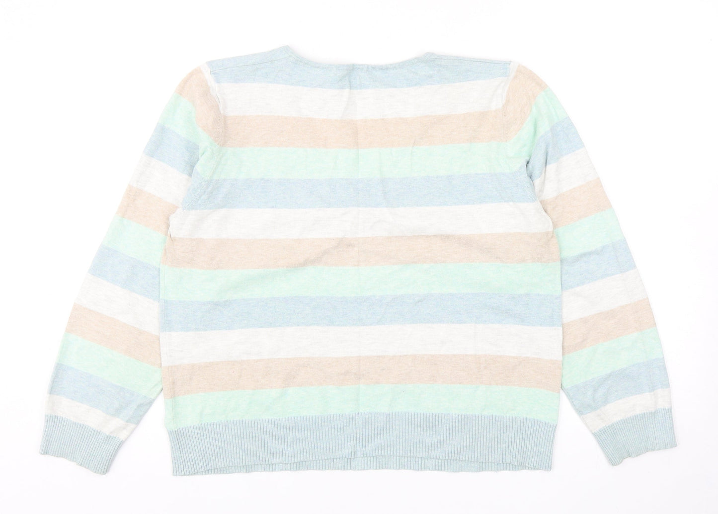 b.young Womens Multicoloured V-Neck Striped Acrylic Pullover Jumper Size XL