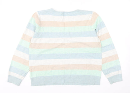 b.young Womens Multicoloured V-Neck Striped Acrylic Pullover Jumper Size XL