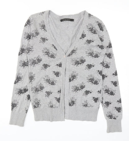 Allen Solly Womens Grey V-Neck Floral Cotton Cardigan Jumper Size S