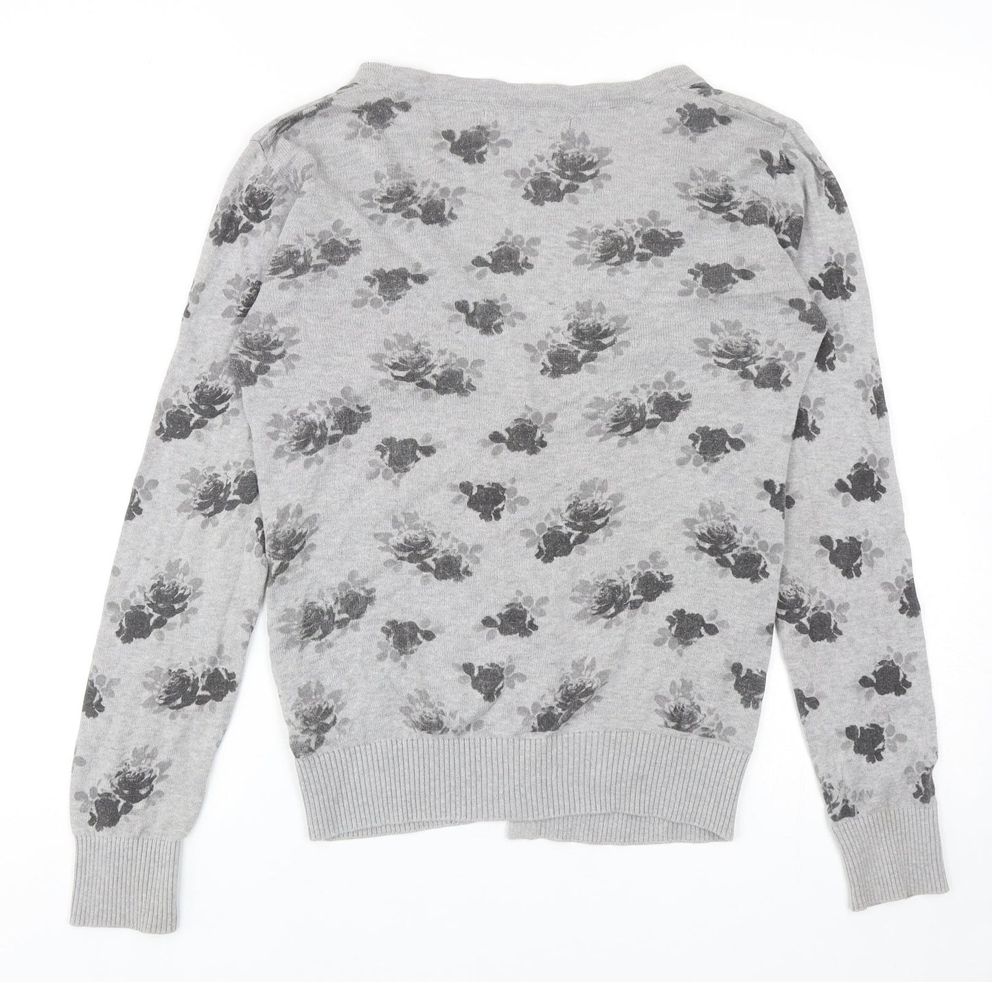 Allen Solly Womens Grey V-Neck Floral Cotton Cardigan Jumper Size S
