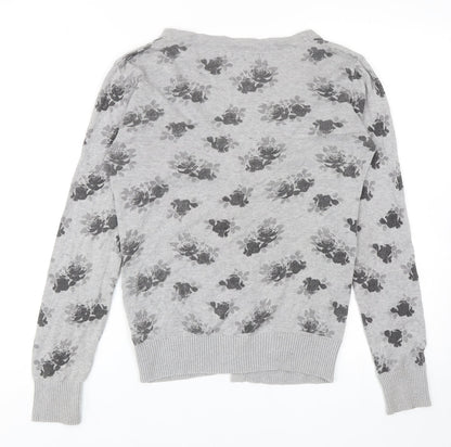 Allen Solly Womens Grey V-Neck Floral Cotton Cardigan Jumper Size S